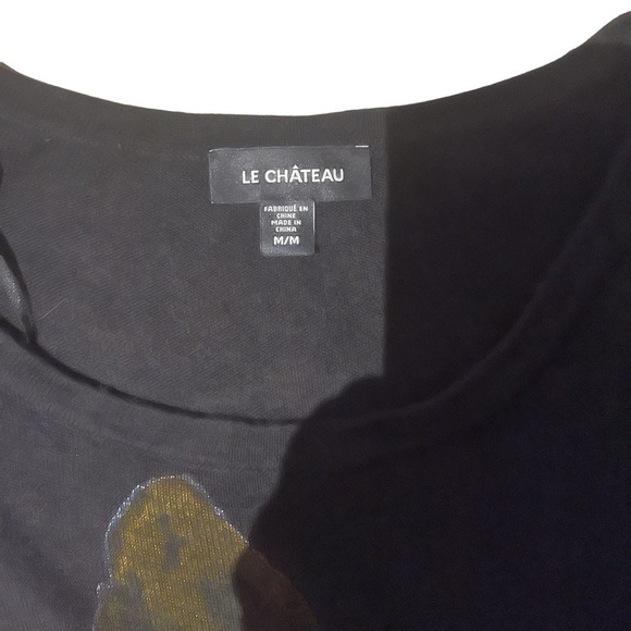 GUC Le Chateau Assymetrical black sweater with flowers, size medium. - Picture 8 of 12